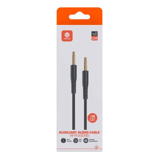Mini jack 3,5 mm AUX kabelis Vipfan L04 1 m, apzeltīts (melns) Foto 2