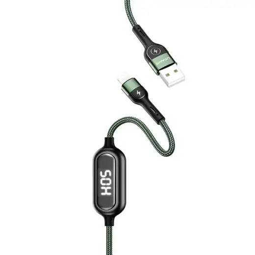 USAMS SJ423 провод для передачи данных и зарядки | USB-A на Lightning | 10W | с LCD дисплеем | 1.2m | зеленый Фото num