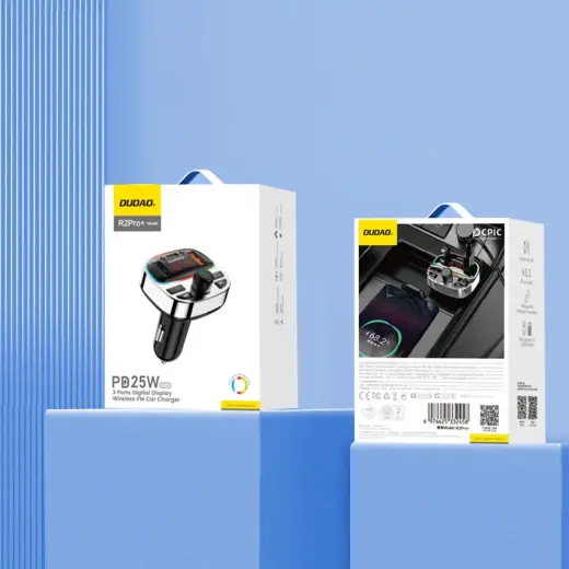 Dudao R2PRO+ Transmitter with PD25W Bluetooth 5.3 RGB Charging Ports - Black and Silver Фото num