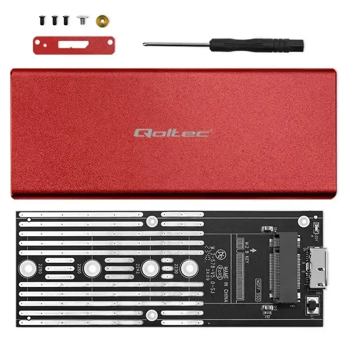 Qoltec Aluminium Enclosure | M.2 SSD drive | SATA | NGFF| USB 3.0 | Super speed 5Gb/s | 2TB | Red Foto 18