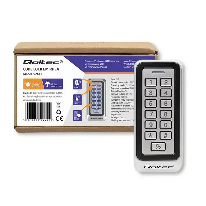 Qoltec Code lock RHEA with RFID reader | Code | Card | key fob |Doorbell | IP68 | EM Foto 8