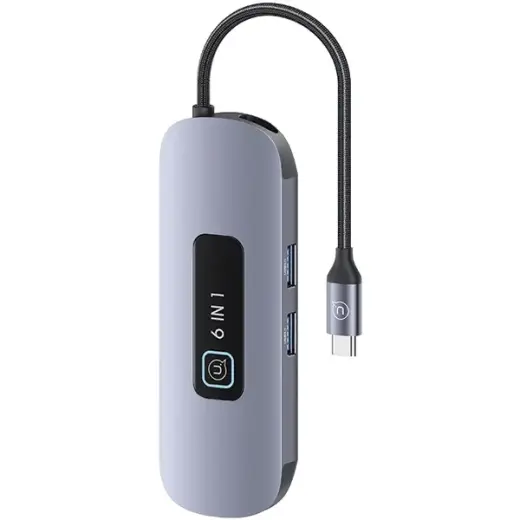USAMS Adapter HUB 6w1 2xUSB 3.0|TF|SD| USB-C|HDMI PD100W szary|tarnish SJ642HUB01 (US-SJ642) Фото num
