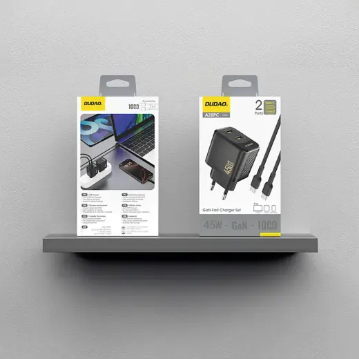 Dudao A28PCEU PD 45W GaN 2xUSB-C Wall Charger with USB-C Cable - Black Foto 2
