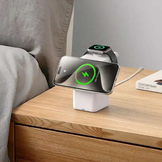 Duzzona W20 15W 4in1 inductive charger for iPhone | AirPods | Apple Watch with night lamp - white Фото num
