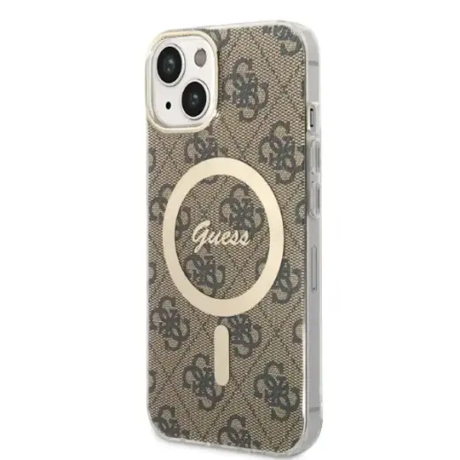 Zestaw Guess GUBPP14SH4EACSW Case+  Charger iPhone 14 | 15 | 13 6,1" brązowy|brown hard case 4G Print MagSafe Фото num