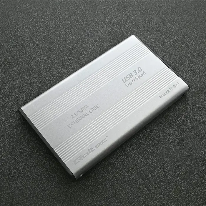 Qoltec Aluminium External Hard Drive Case HDD SSD 2.5'' SATA3 | USB 3.0 | Silver Photo
