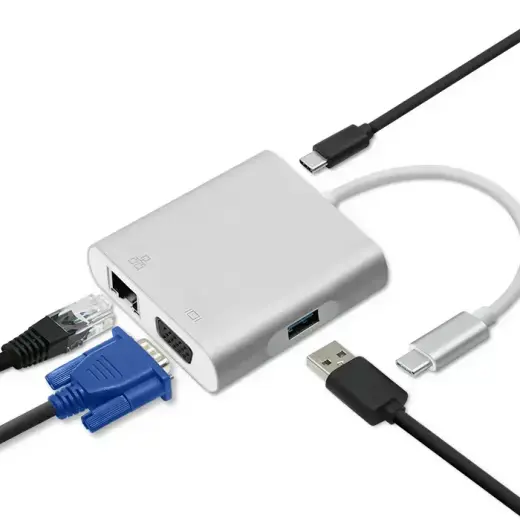 Qoltec Hub Adapter USB-C 3.1 4in1 | USB 3.0 | VGA | RJ45 | USB-C PD 92W Фото num