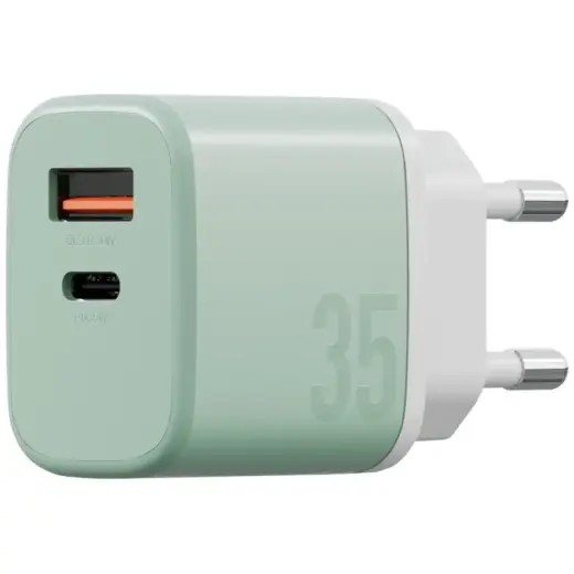 Wall charger Bazic GoPort Velox Kit USB-C|USB-A GaN 35W with cable green Photo