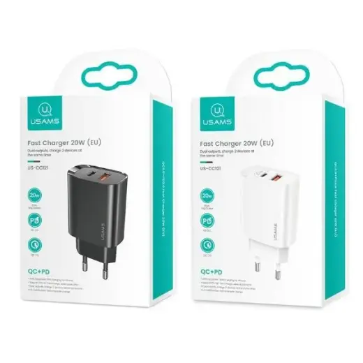 USAMS Ład. siec. 1xUSB-C+1xUSB T35 20W (only head) PD3.0 +QC3.0 Fast Charging biały|white CC121TC01 (US-CC121) Фото num