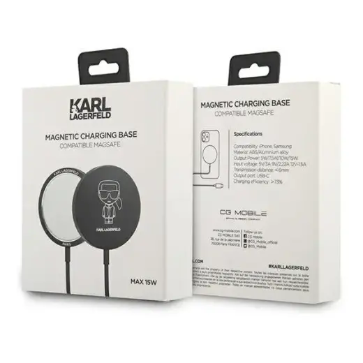Karl Lagerfeld wireless induction charger (MagSafe compatible) 15W + USB Type C cable black (KF000566-0) Фото num