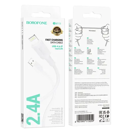 Borofone Cable BX111 Feliz - USB to Type C - 3A 1 metre white Foto 4
