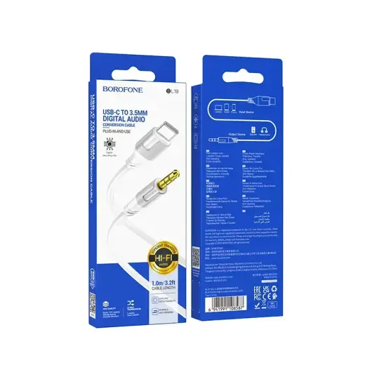 Borofone Cable AUX BL19 Creator - jack 3,5mm to Type C - 1 metre white Foto 5