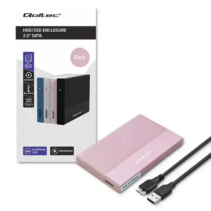 Qoltec Aluminium Enclosure | SSD HDD 2.5'' drive | SATA | USB 3.0 | Super speed 5Gb/s | 2TB | Pink Foto 7