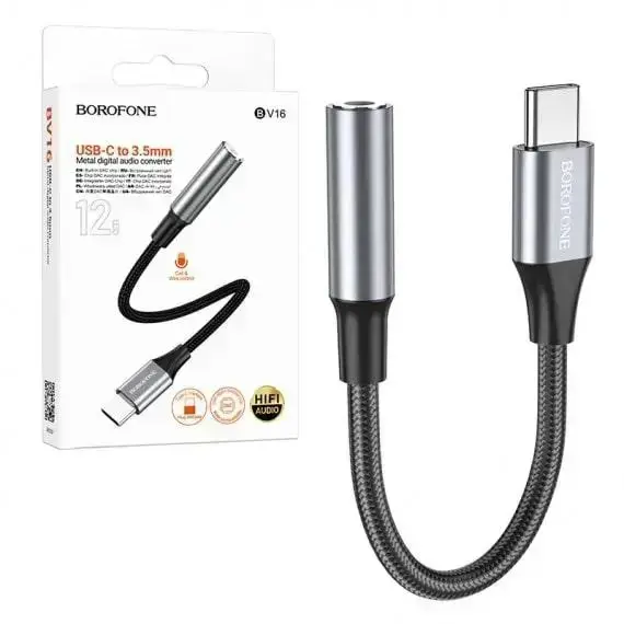 BOROFONE BV16 USB-C to 3.5 mm Audio Adapter with DAC, 12 cm