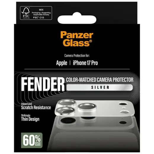 Tempered glass for lens PanzerGlass Fender Camera Protector for iPhone 17 Pro silver Foto 5