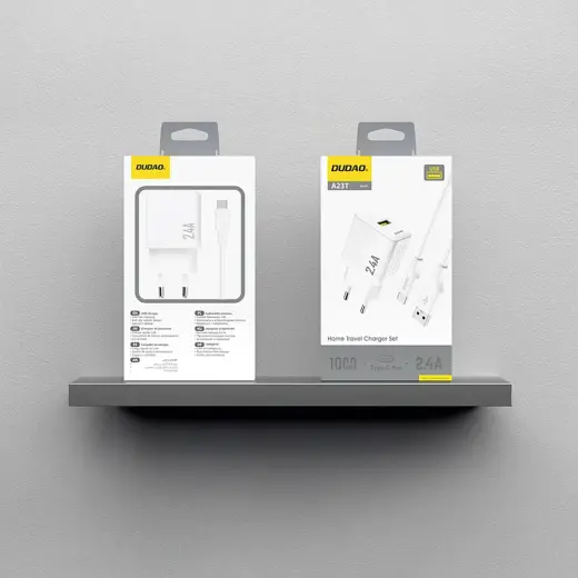 Dudao A23TEU 2.4A GaN USB-A Wall Charger with USB-A - USB-C Cable - White Foto 3