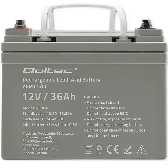 Qoltec  AGM battery | 12V | 36Ah | Maintenance-free | Efficient| LongLife | for UPS, scooter Foto 5