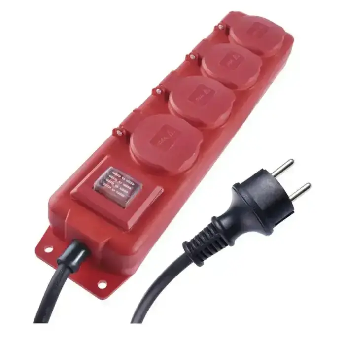Current extension cable 10m, 3x1.5 mm² 4 sockets + switch, rubber cable, IP44 EMOS