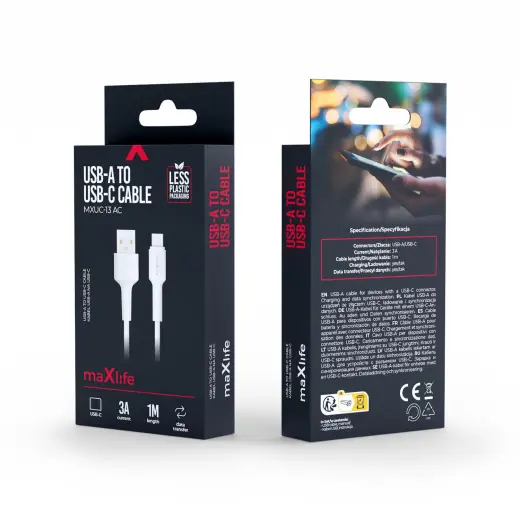 Maxlife MXUC-13 cable USB-A - USB-C 1,0 m 3,0A white Foto 2
