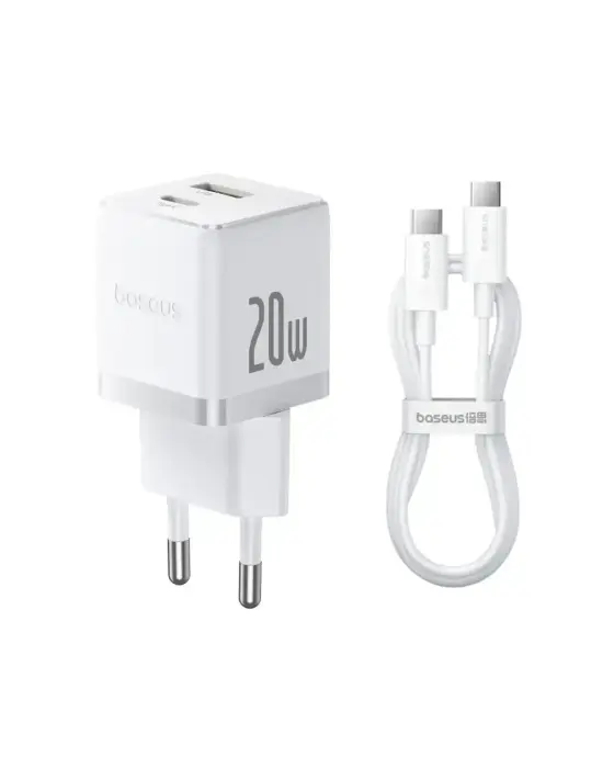 Зарядное устройство Baseus Palm | 20W | PD, QC | USB-A, USB-C | с кабелем USB-C на USB-C в комплекте | белое