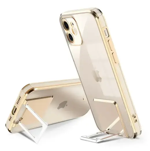 Tel Protect Kickstand Luxury phone case with stand for iPhone 13 Pro gold