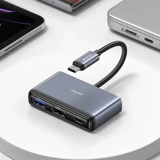 USAMS Adapter HUB 5w1 USB 2.0|USB 3.0| USB-C|TF|SD szary|dark grey SJ628HUB01 (US-SJ628) Фото num