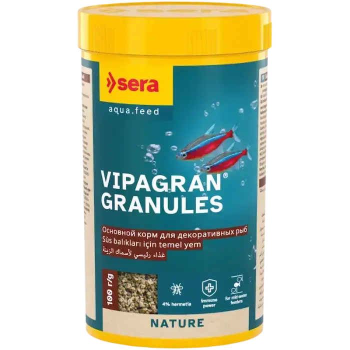 Peldoša, mīksta granulu barība dekoratīvajām zivīm - Sera Vipagran Granules 250 ml (100 g)