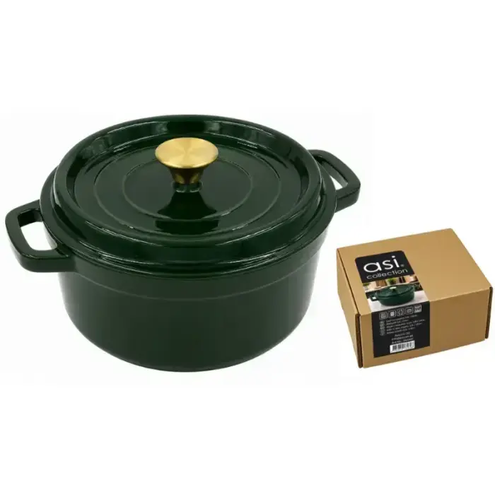 Čuguna sautējamais katls apaļš ar vāku 3,6L / 24cm zaļš