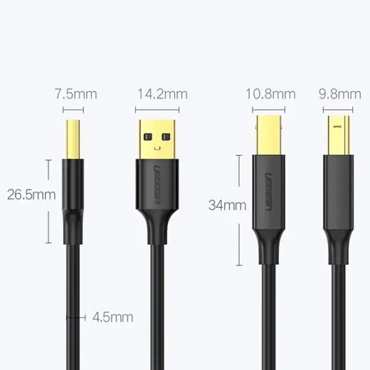 Ugreen USB Type B printer cable (male) - USB 2.0 (male) 480 Mbps 1 m black (US135 20846) Photo