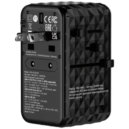 Verbatim Adapter зарядное устройство | 140W | GaN, PD | USB-A, USB-C | черное Фото num