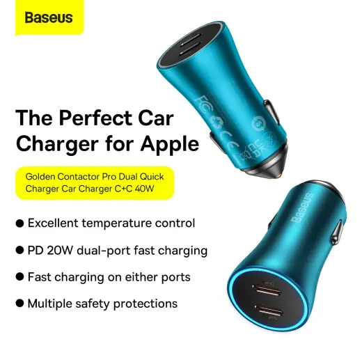 Зарядка для автомобиля Baseus Golden Contactor Pro | 40W | QC | USB-C | синяя Фото num
