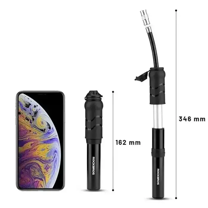 Rockbros 810PCS-HP Mini Hand Bicycle Pump with Presta & Schrader Hose - Black Foto 6