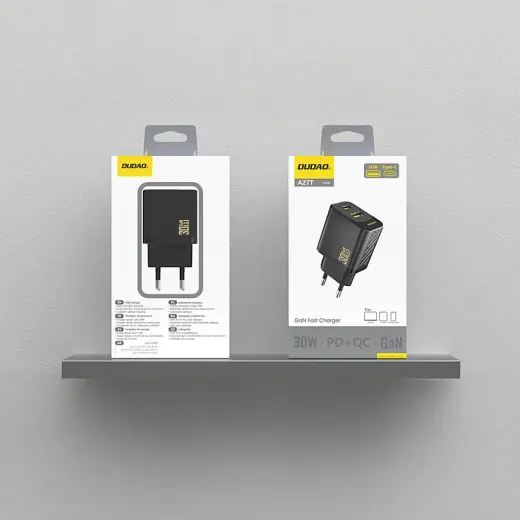 Dudao A27TEU PD 30W GaN USB-A USB-C Wall Charger - Black Foto 4