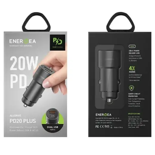 ENERGEA Alu Drive PD20+ automašīnas lādētājs | 38W | PD, QC | USB-A, USB-C | pelēks, gunmetal Foto 6