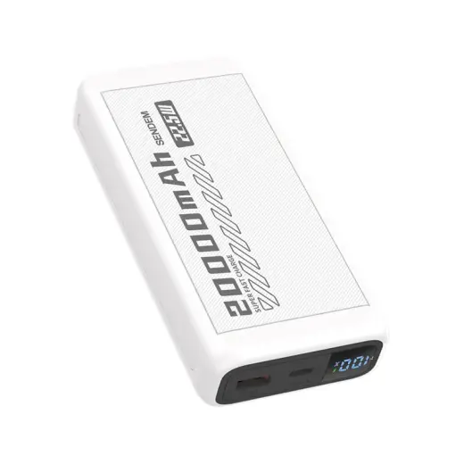 SENDEM PH82 ārējais akumulators (powerbank) | 20000 mAh | 22.5W | USB-C, USB-A | LED ekrāns | balts Foto 4