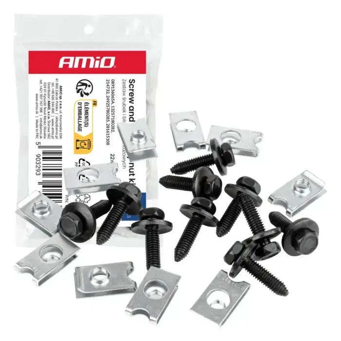 Screw and mounting clip set 22 mm ⌀ 6 mm, 10 sets AMIO-05033