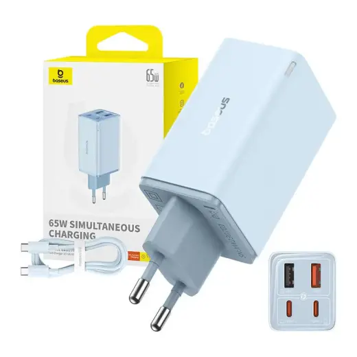 Baseus GAN6 Pro Fast Charger, 2xUSB-C + 2xUSB, 65W (blue) Foto 10