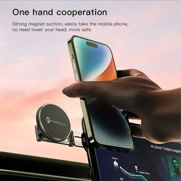 Magnetic car phone holder compatible with Magsafe Forcell F-Grip IronSecure windshield / dashboard black Photo