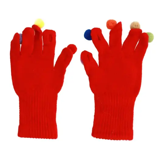 Gloves for touch screens with pom poms RED Photo
