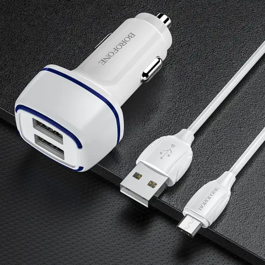 Borofone Car charger BZ14 Max - 2xUSB - 2,4A with USB to Micro USB cable white Photo