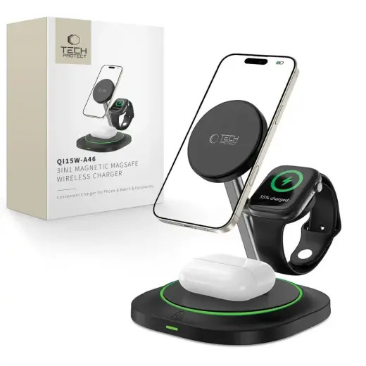 Tech-Protect QI15W-A46 3in1 Magnetic MagSafe Inductive Charger - Black Foto 1