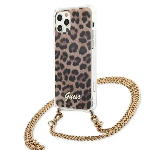 Guess Leopard telefona maciņš priekš iPhone 12 Pro Max zelta siksna Foto 2