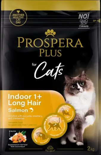 Barība kaķiem – Prospera Plus Indoor 1+ Salmon Long Hair, 2 kg