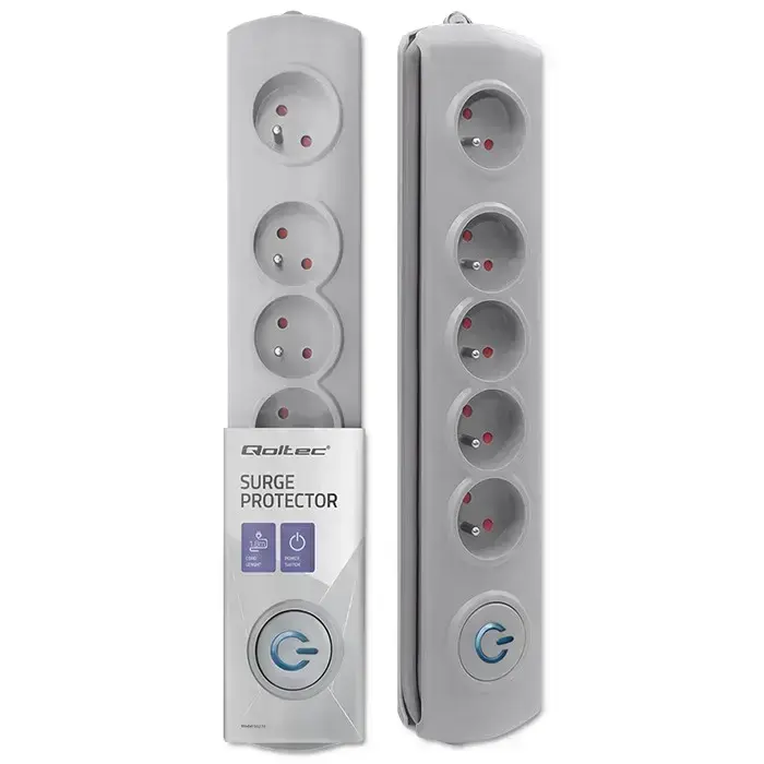 Qoltec Surge protector | 5 sockets | 1.8m | Grey