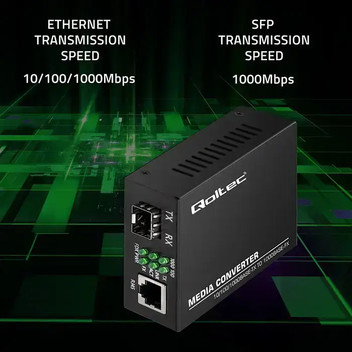 Qoltec Bidirectional Ethernet SWITCH Media Converter 1x RJ45 1x SFP| 1000Mbps | 5V Foto 4