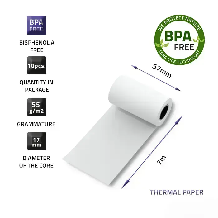 Qoltec Thermal roll 57 x 7 | 55g/m2 | 10pcs | BPA free Foto 2