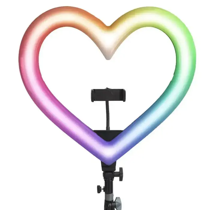 LED Ring Stream RGB lamp 10" with holder for mobile HEART + tripod JM26-10 black Foto 4