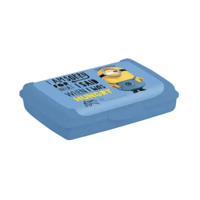 Food storage container deco-click-box mini 0.5L Carla "Minions Hungry" 17x13x3.5cm light blue