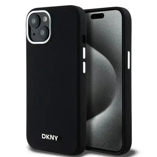 DKNY DKHMP15SSMCHLK Liquid Silicone Small Metal Logo чехол с поддержкой MagSafe для телефона iPhone 15 | iPhone 14 | iPhone 13 чёрный