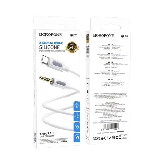 Borofone Cable AUX BL20 - jack 3,5mm to Type C - 1 metr white Foto 4